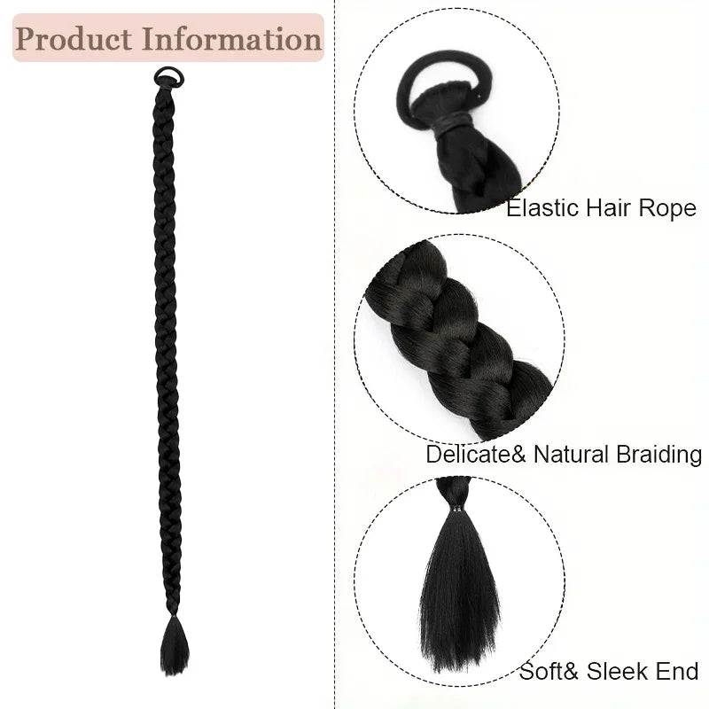 Long Braided Ponytail Synthetic Hair Extension,High Elasticity Hair Tie Design,Multiple Length Options,Ponytail  Accessories