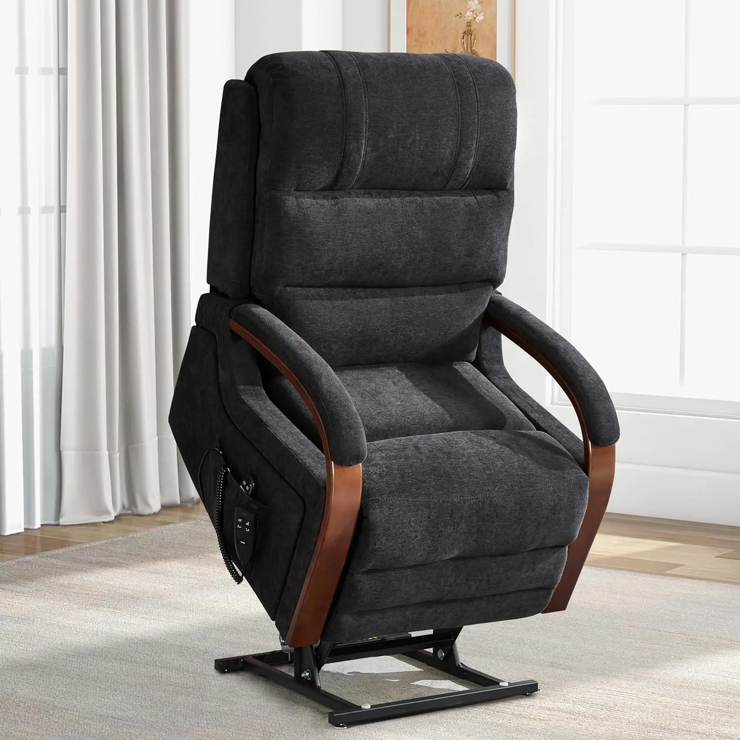 Dual Motor Power Lift Recliner Lay Flat Massage Heat Infinite Position Living Room Faux Leather, Customized