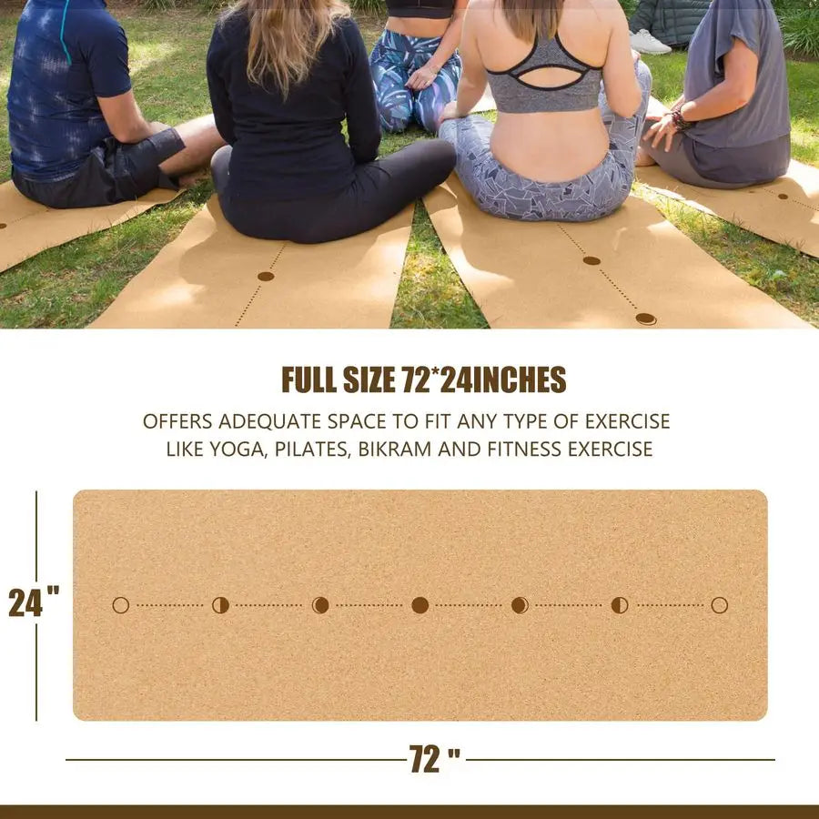 Yoga Mat, with Cork Material as The Front and TPE as The Bottom of The NonSlip Fitness Mat, Suitable for All Types of Yoga and F