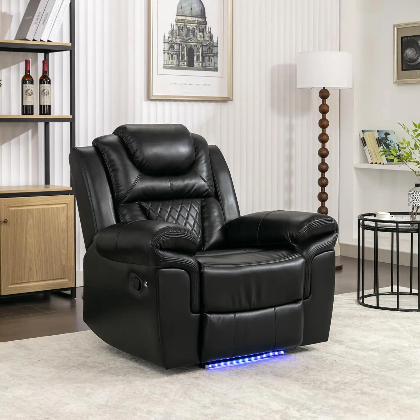 270 Degree Swivel PU Leather Power Recliner Individual Seat Home Theater Recliner with Comforable Backrest, Tray, Customized