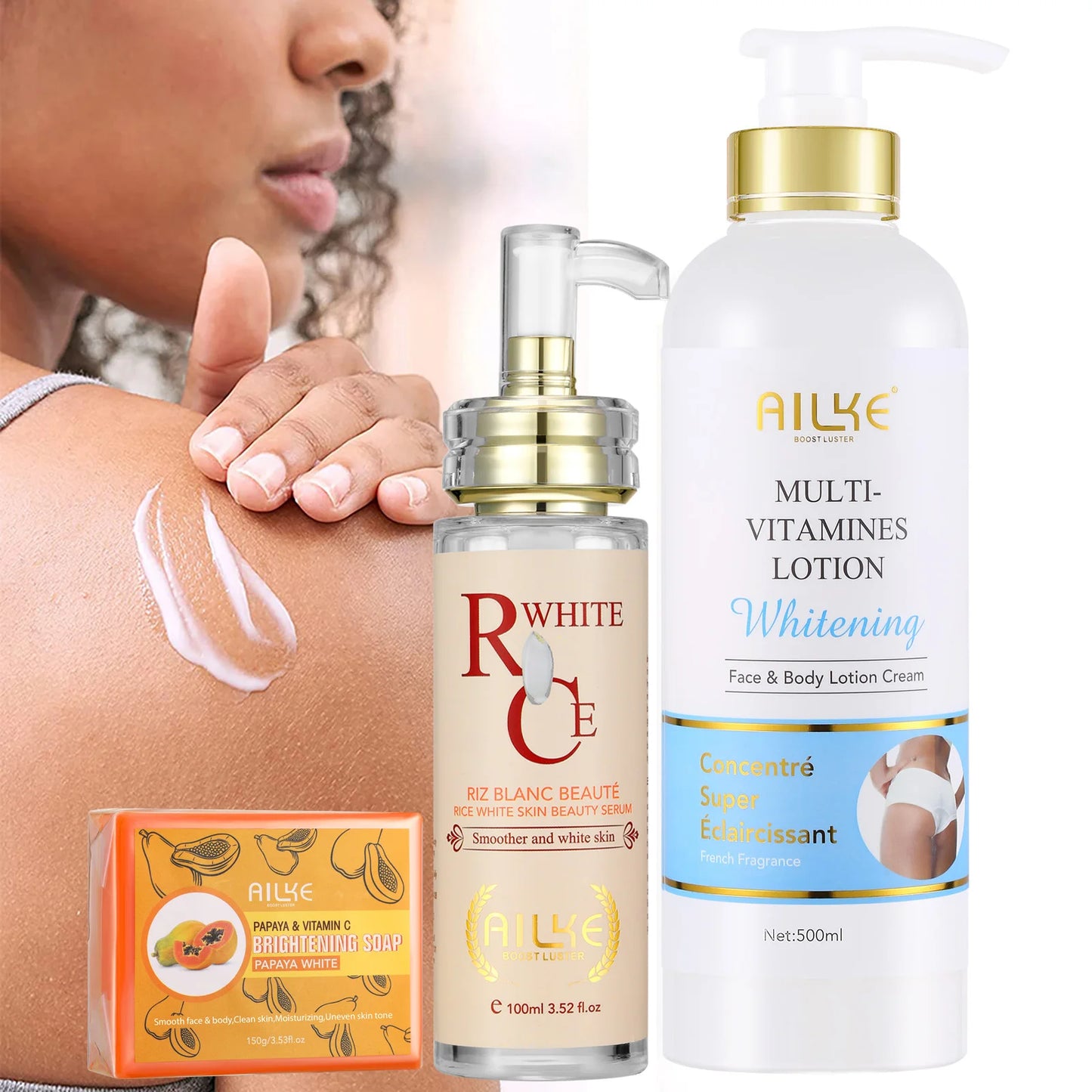 AILKE Natural Multi-Vitamin Skin Care Set, Lightening, Brightening, Nourishing, Moisturizing, Antioxidant, Remove Dark Spots